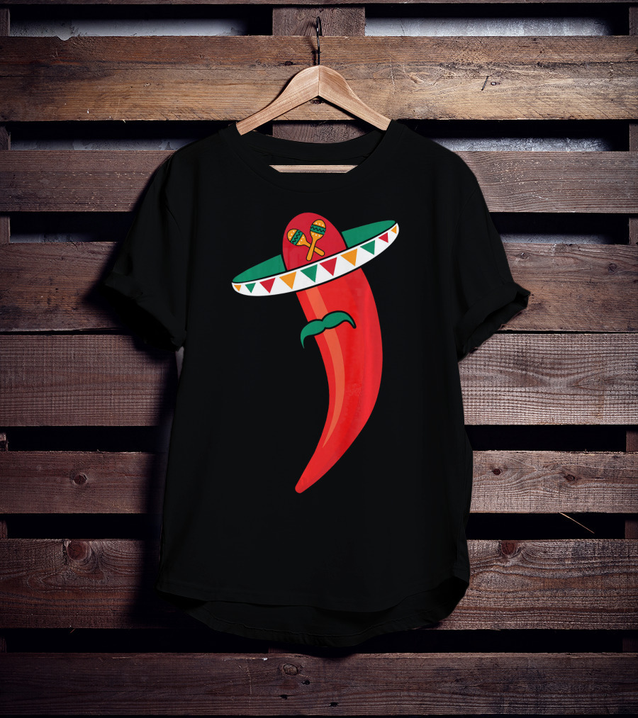 Sombrero Mustache Chili Pepper With Maracas T-Shirt