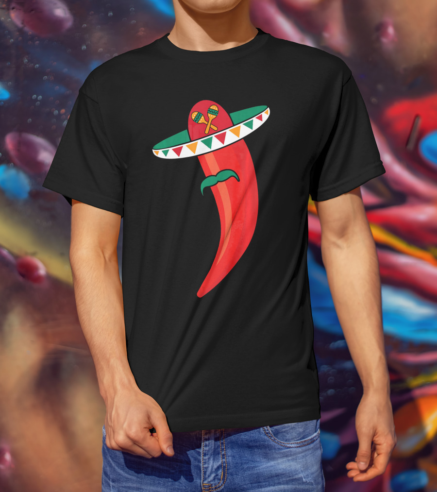 Sombrero Mustache Chili Pepper With Maracas T-Shirt