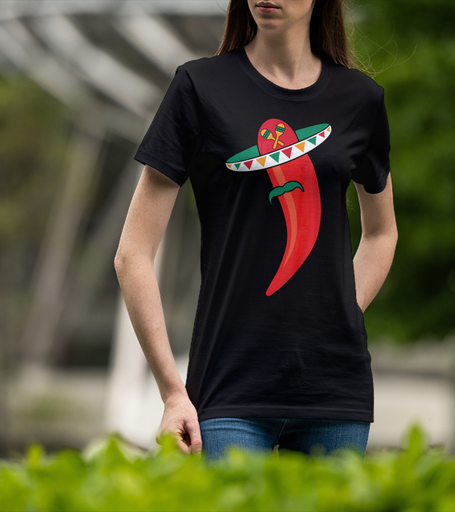 Sombrero Mustache Chili Pepper With Maracas T-Shirt