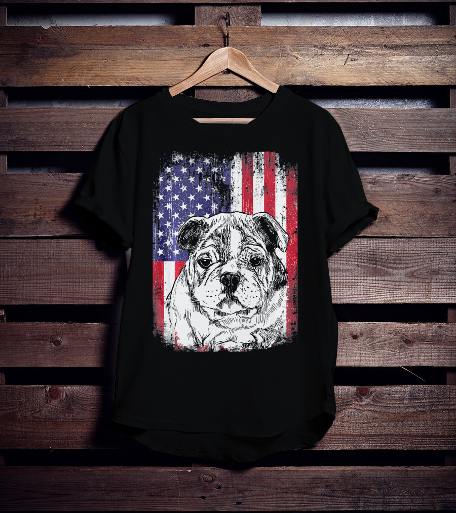 Patriotic American Flag Bulldog T-Shirt