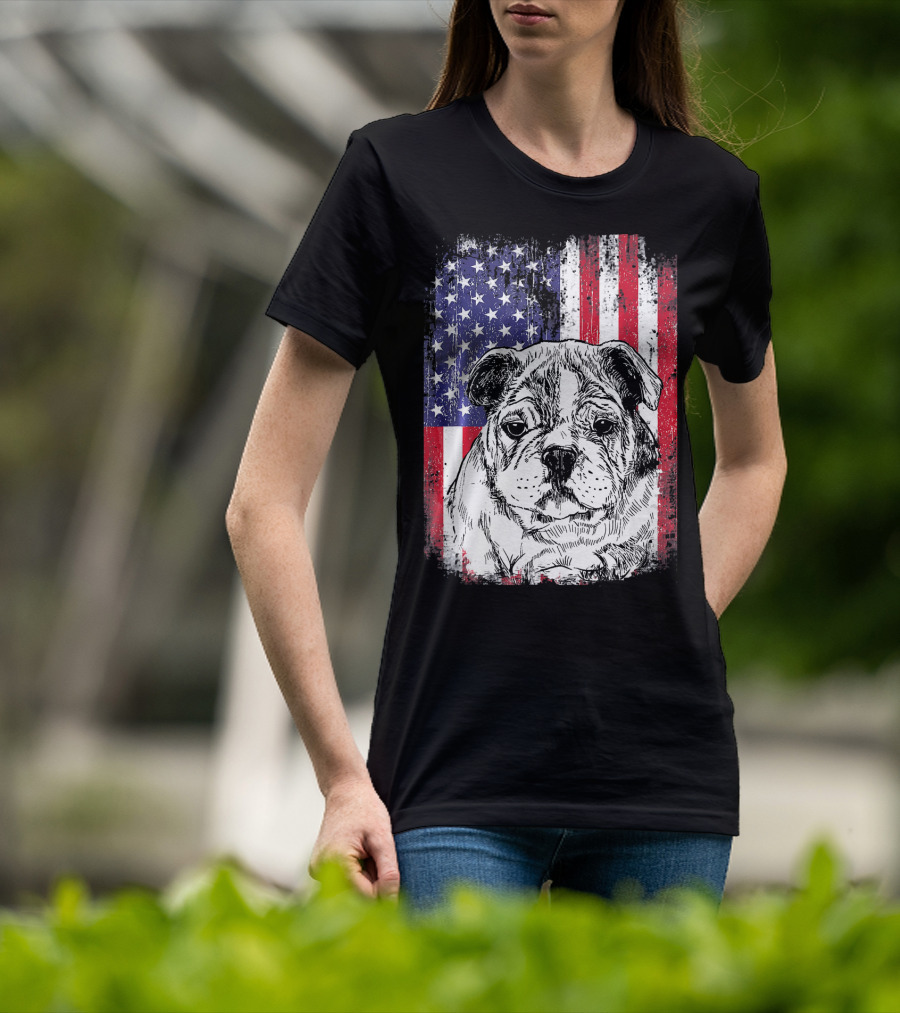Patriotic American Flag Bulldog T-Shirt