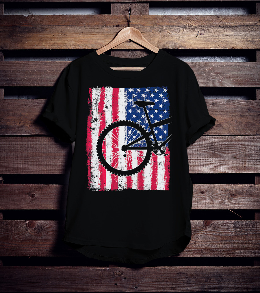 Mountain Bike Cycling American Flag Bicycle USA T-Shirt