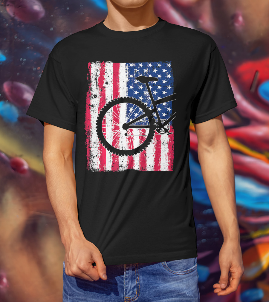 Mountain Bike Cycling American Flag Bicycle USA T-Shirt