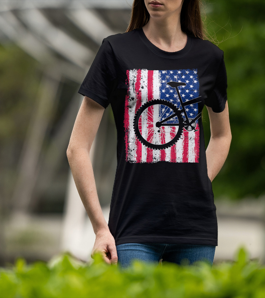 Mountain Bike Cycling American Flag Bicycle USA T-Shirt