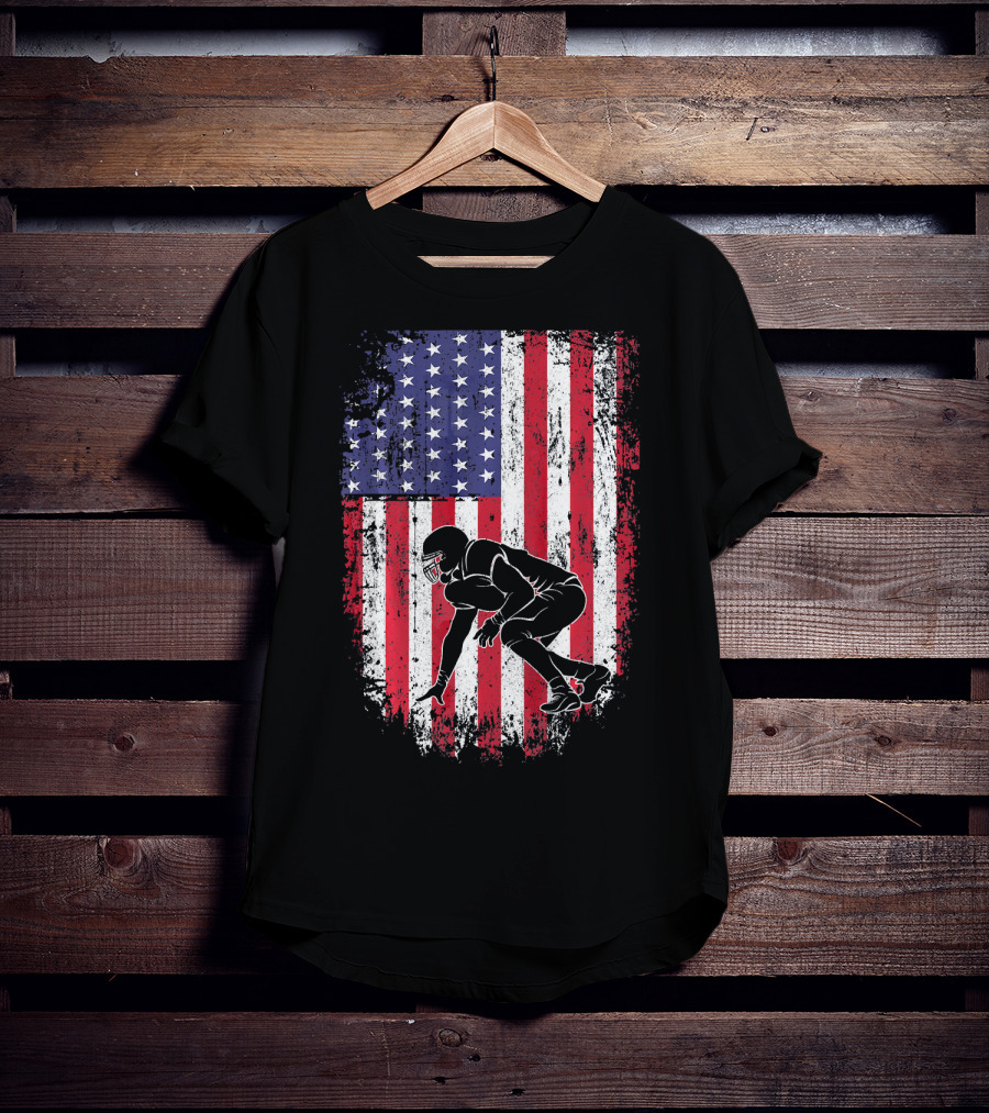 Football Lineman American Flag Vintage Grunge T-Shirt