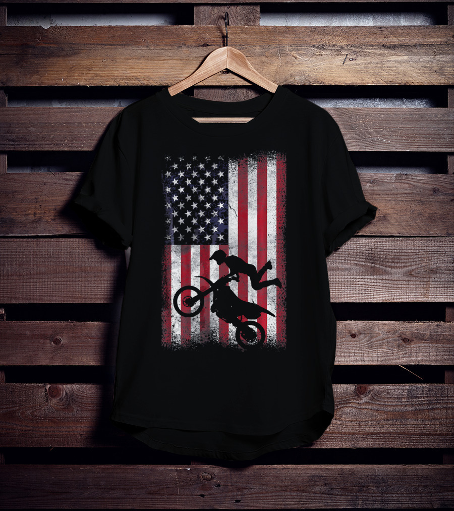 American Flag Motocross Rider Silhouette Patriotic USA T-Shirt