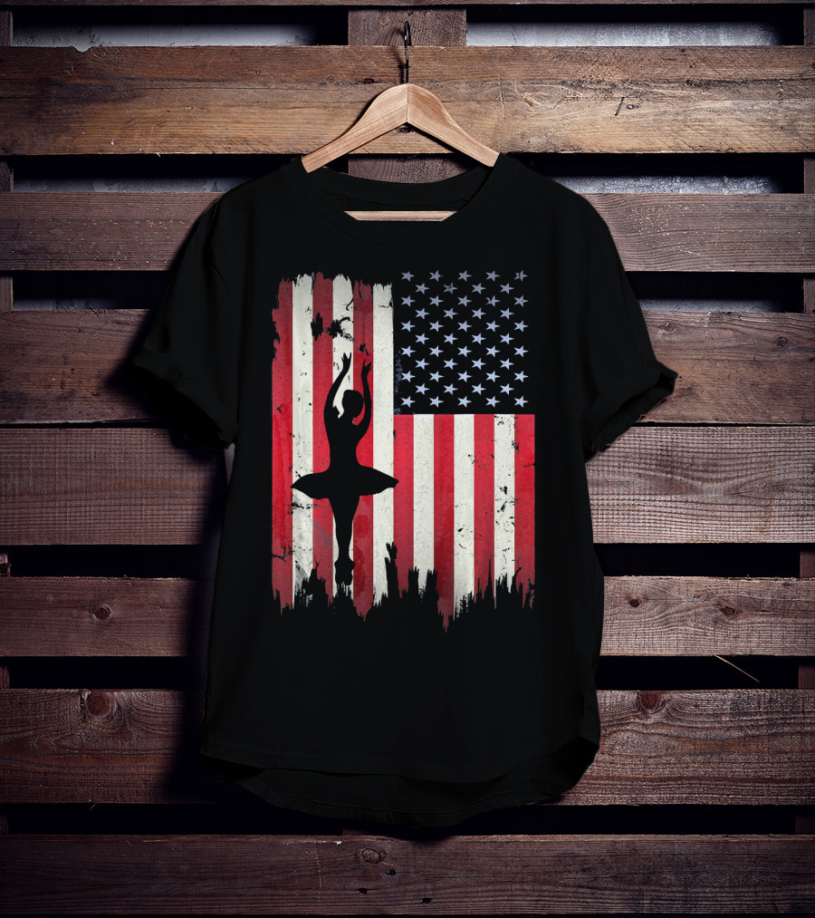 Ballerina Silhouette With American Flag Ballet USA T-Shirt