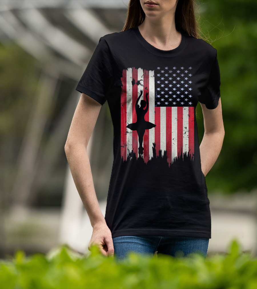 Ballerina Silhouette With American Flag Ballet USA T-Shirt