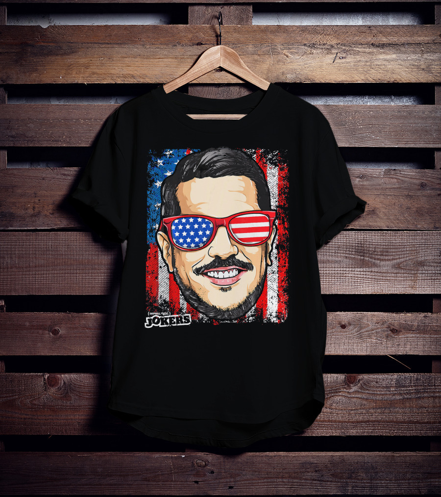 Impractical Jokers Patriotic Sal American Flag Sunglasses And Smiling Face T-Shirt
