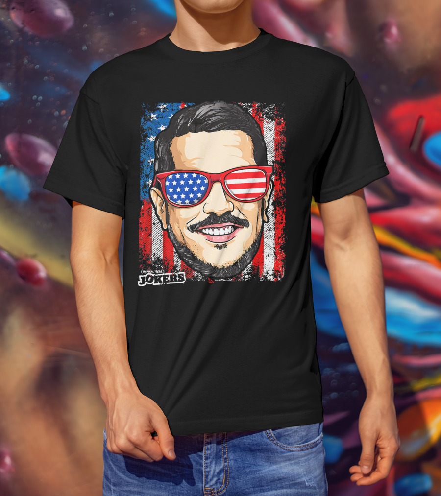 Impractical Jokers Patriotic Sal American Flag Sunglasses And Smiling Face T-Shirt