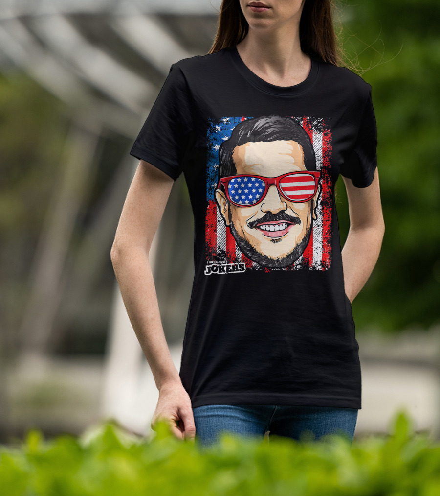 Impractical Jokers Patriotic Sal American Flag Sunglasses And Smiling Face T-Shirt