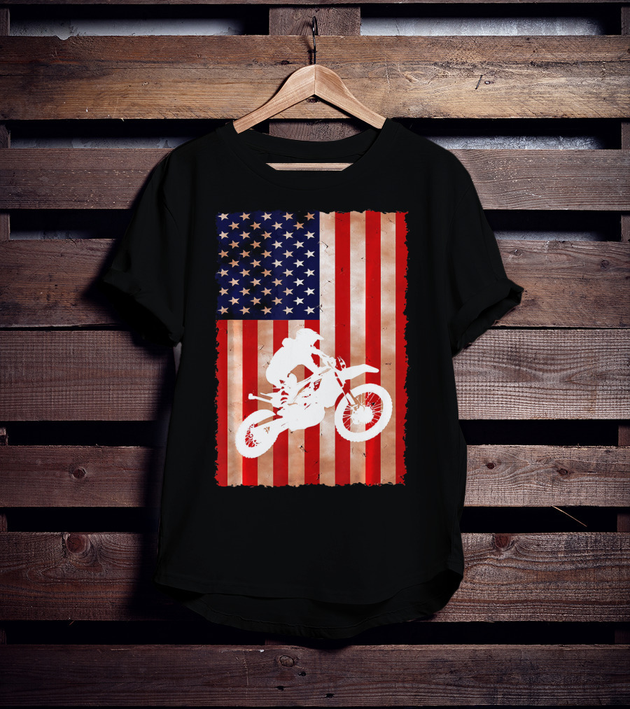 Dirt Bike Motocross American Flag Patriotic Ride USA T-Shirt