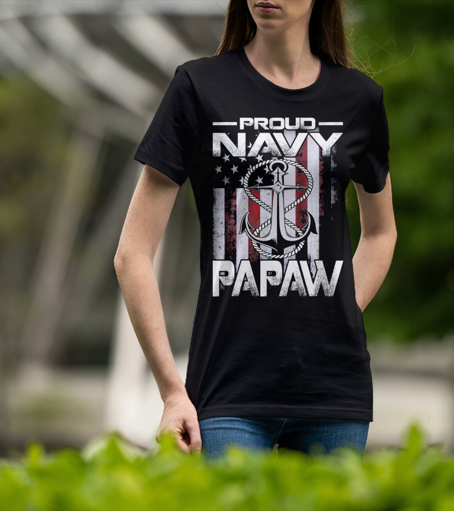 Proud Navy Papaw American Flag Anchor USA T-Shirt
