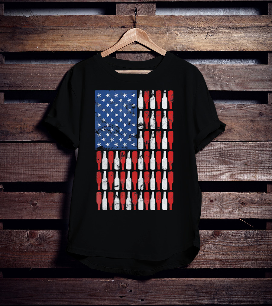 Vintage USA American Flag Made Of Beer Bottles T-Shirt