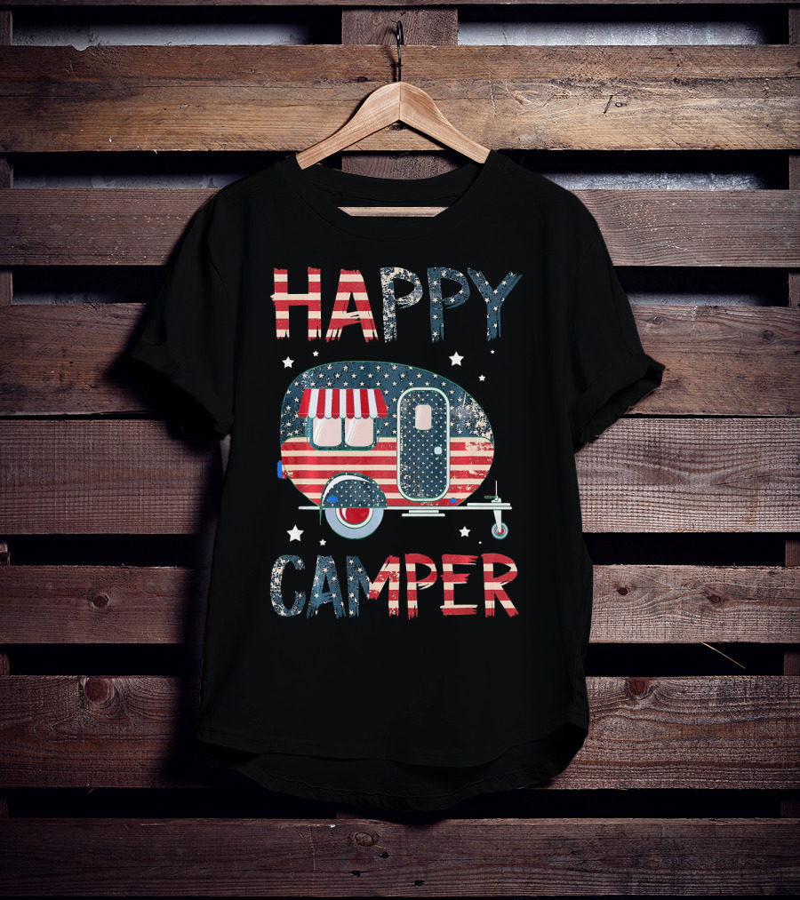 Happy Camper Stars And Stripes American Flag Patriotic T-Shirt