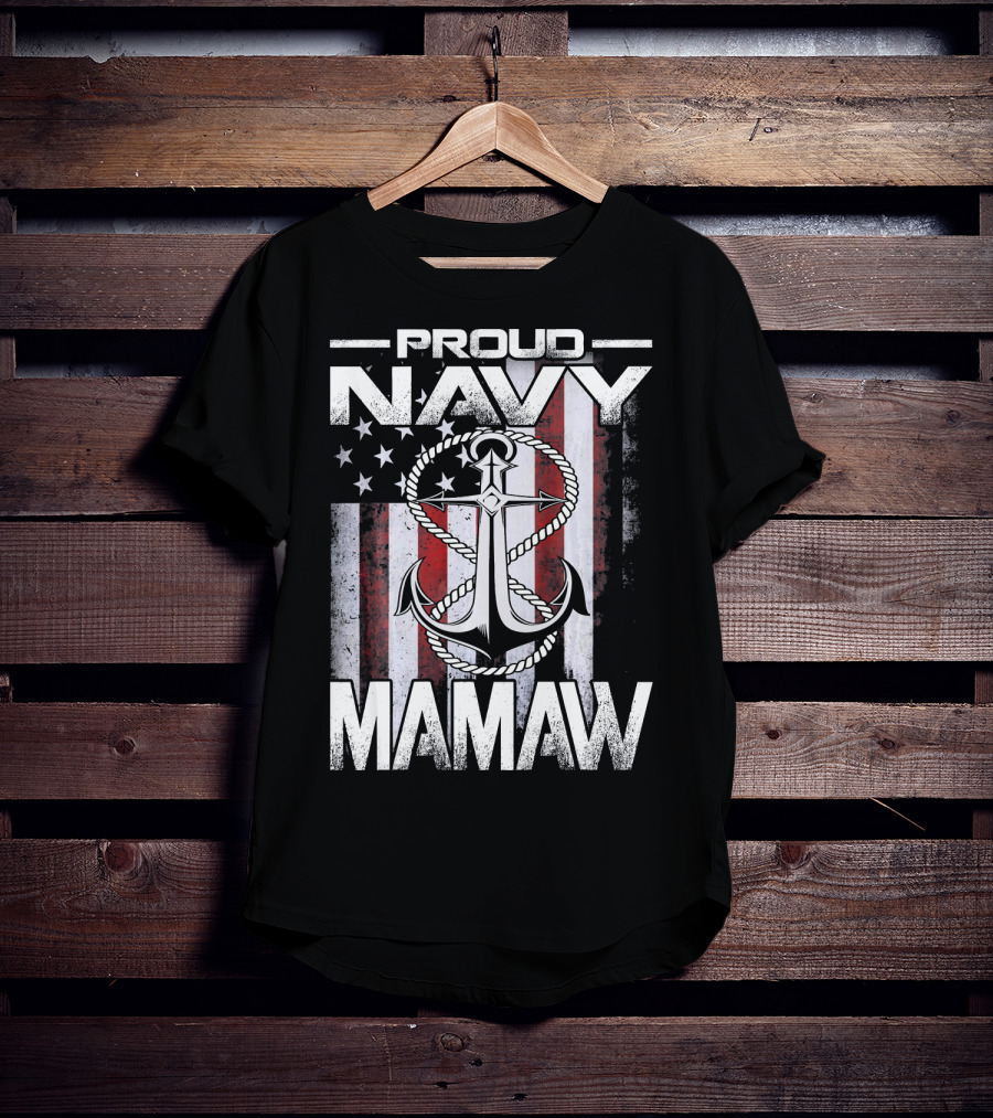 Proud Navy Mamaw USA Patriotic Anchor And Flag T-Shirt