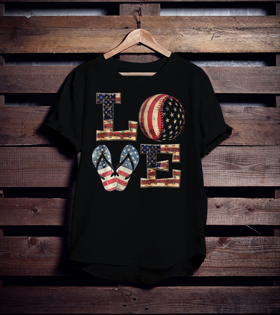 LOVE USA Baseball Softball Flip Flops T-Shirt