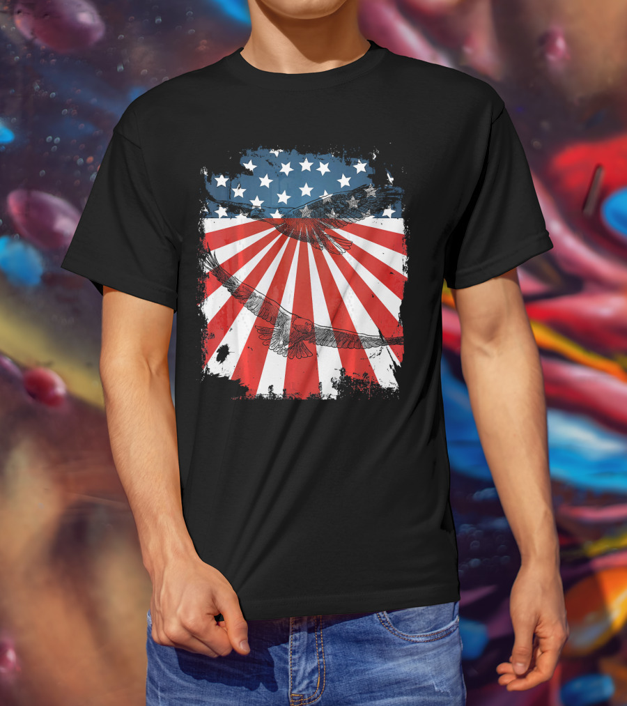 Patriotic Bald Eagle American Flag T-Shirt