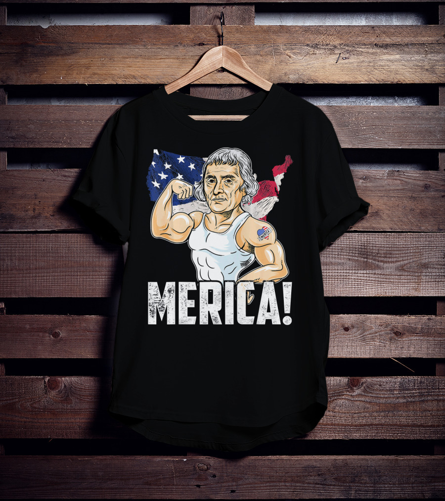Thomas Jefferson Flexing Muscles Merica USA Flag T-Shirt