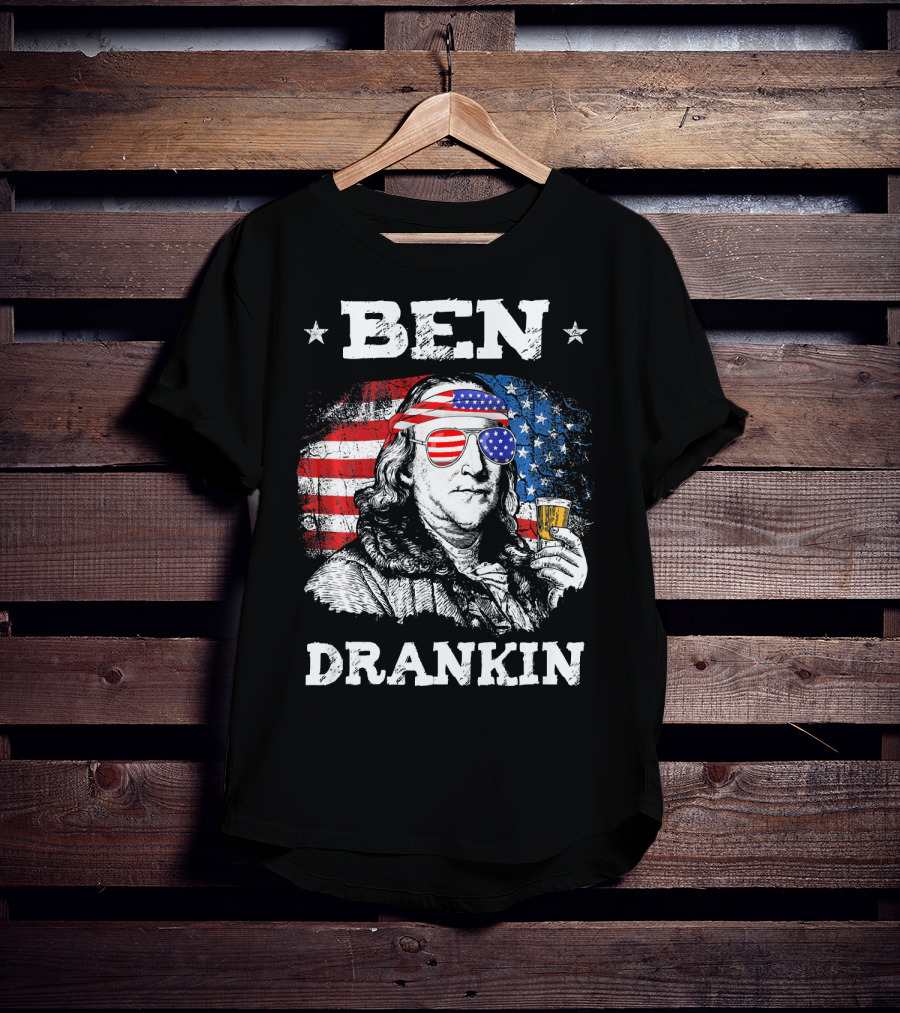 Ben Drankin Benjamin Franklin With American Flag Bandana And Sunglasses T-Shirt