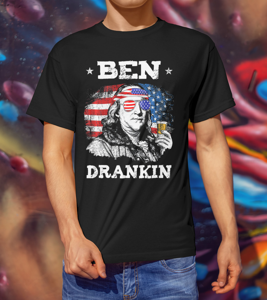 Ben Drankin Benjamin Franklin With American Flag Bandana And Sunglasses T-Shirt