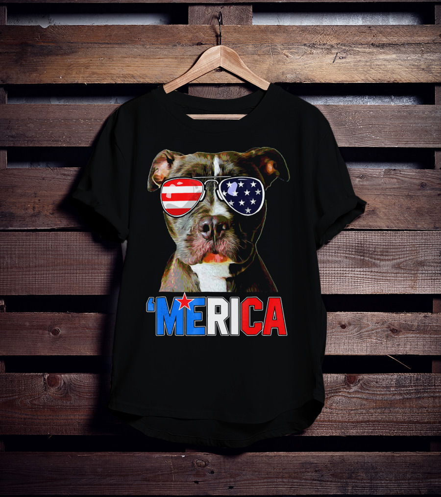 Pitbull 'Merica Memorial Day Patriotic USA Sunglasses T-Shirt