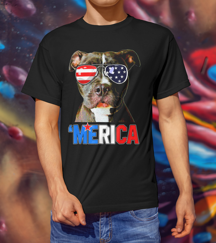 Pitbull 'Merica Memorial Day Patriotic USA Sunglasses T-Shirt