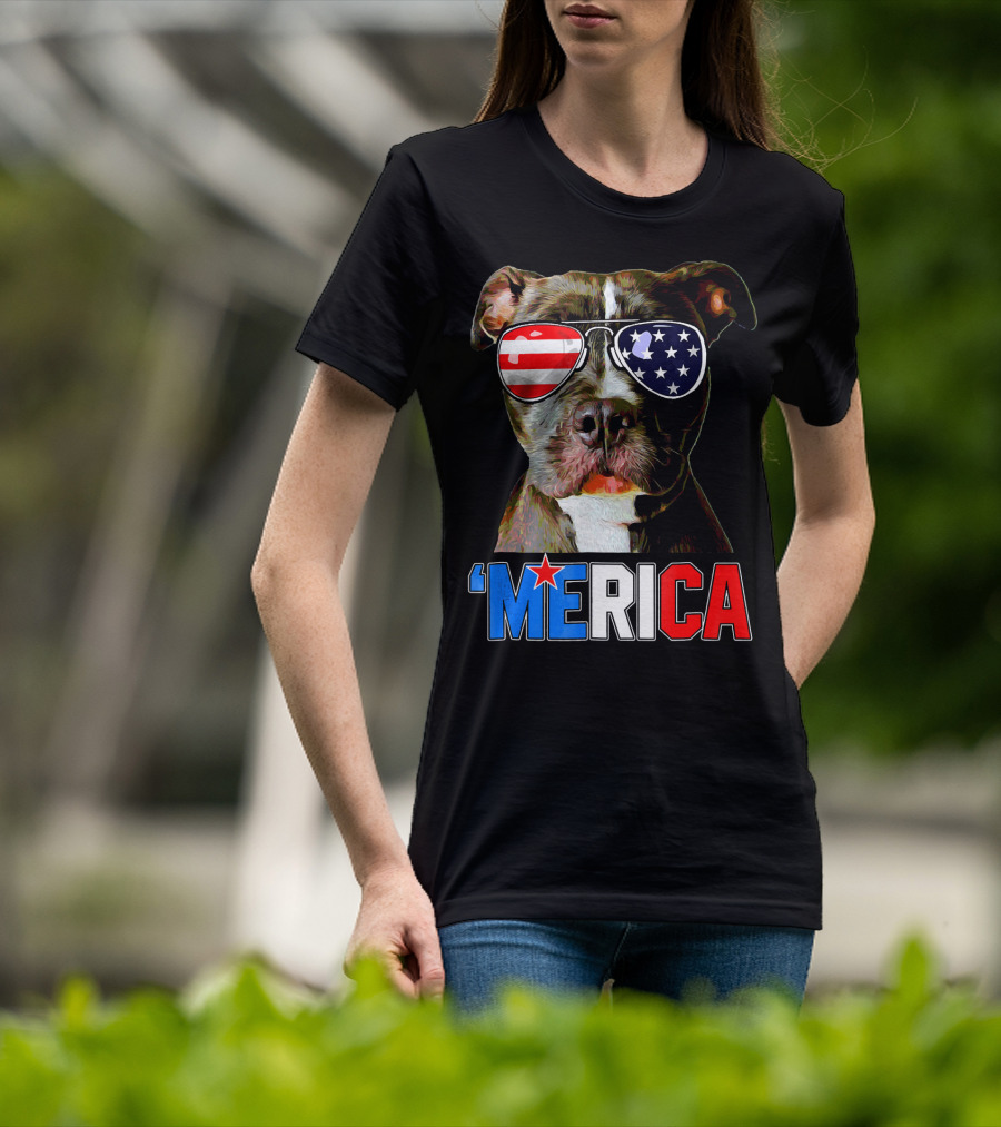 Pitbull 'Merica Memorial Day Patriotic USA Sunglasses T-Shirt