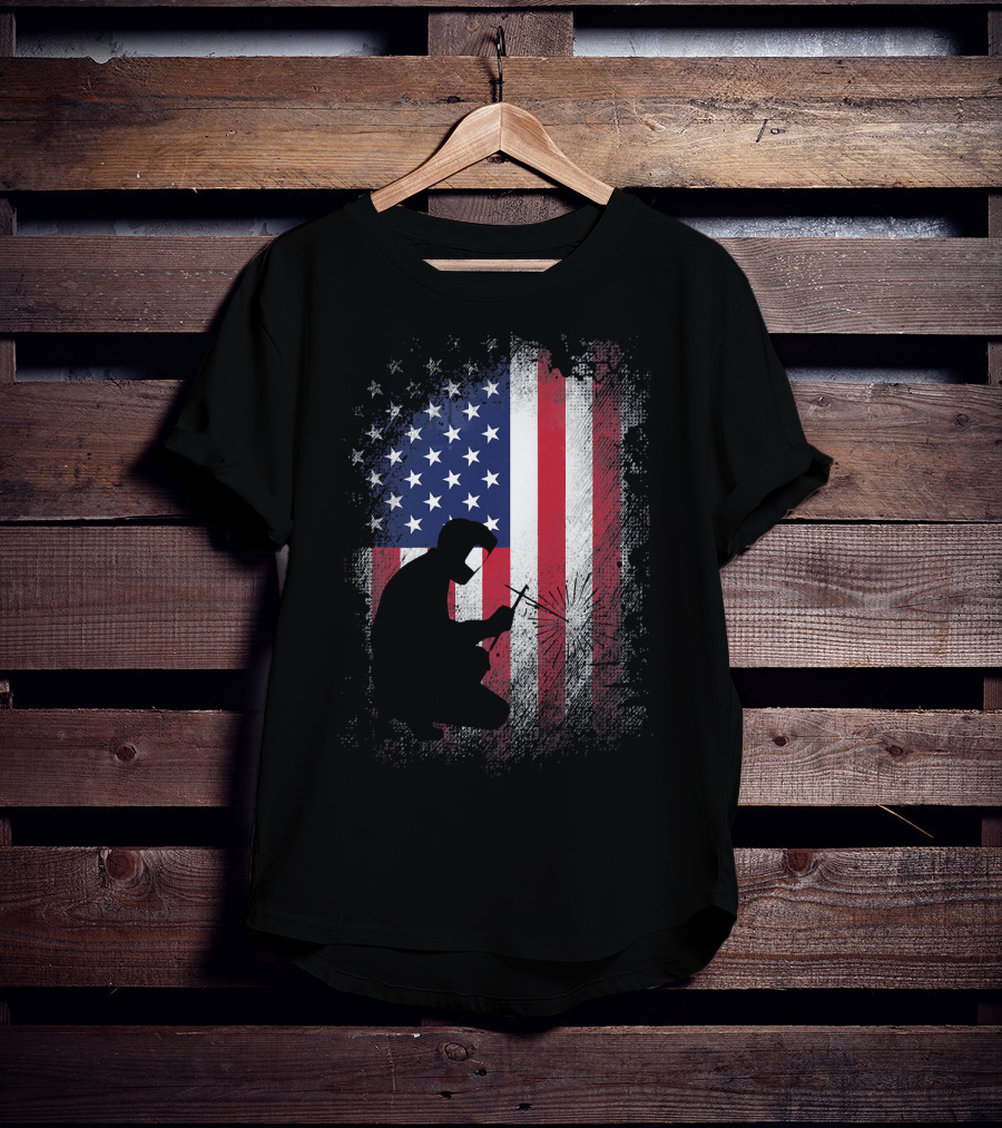 Welder Silhouette With American Flag USA Patriotic T-Shirt