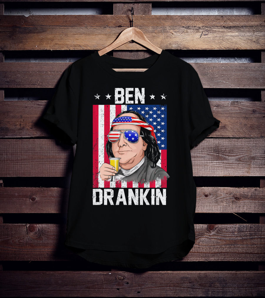 Ben Drankin American Flag Shades And Stars With Beer T-Shirt
