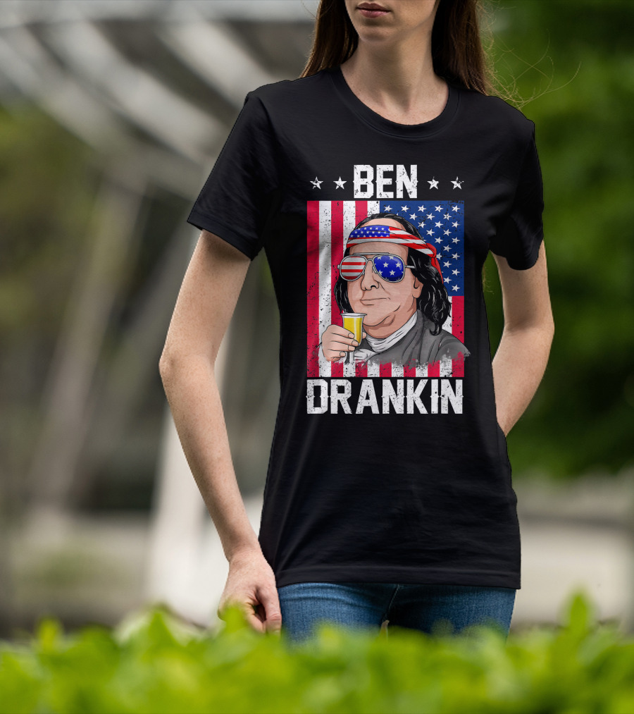 Ben Drankin American Flag Shades And Stars With Beer T-Shirt