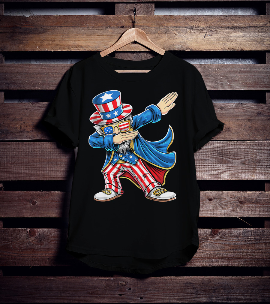 Uncle Sam Dabbing In Patriotic American Flag Suit And Hat T-Shirt