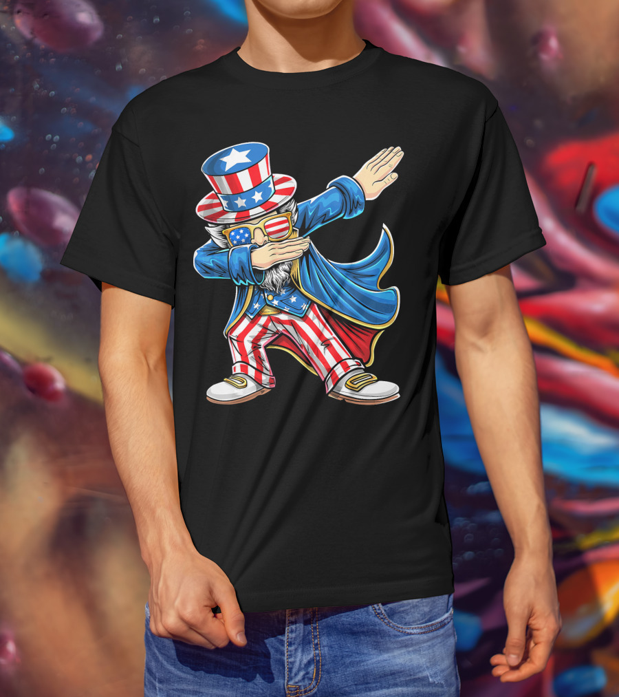 Uncle Sam Dabbing In Patriotic American Flag Suit And Hat T-Shirt