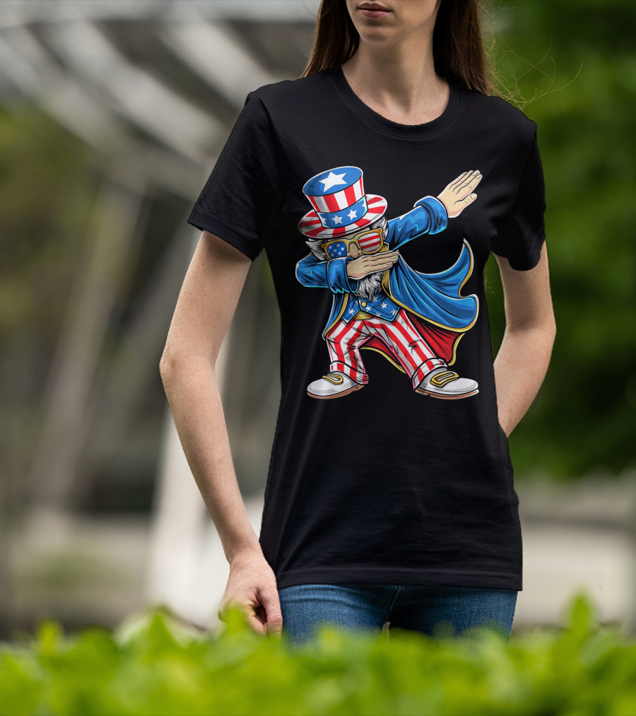 Uncle Sam Dabbing In Patriotic American Flag Suit And Hat T-Shirt