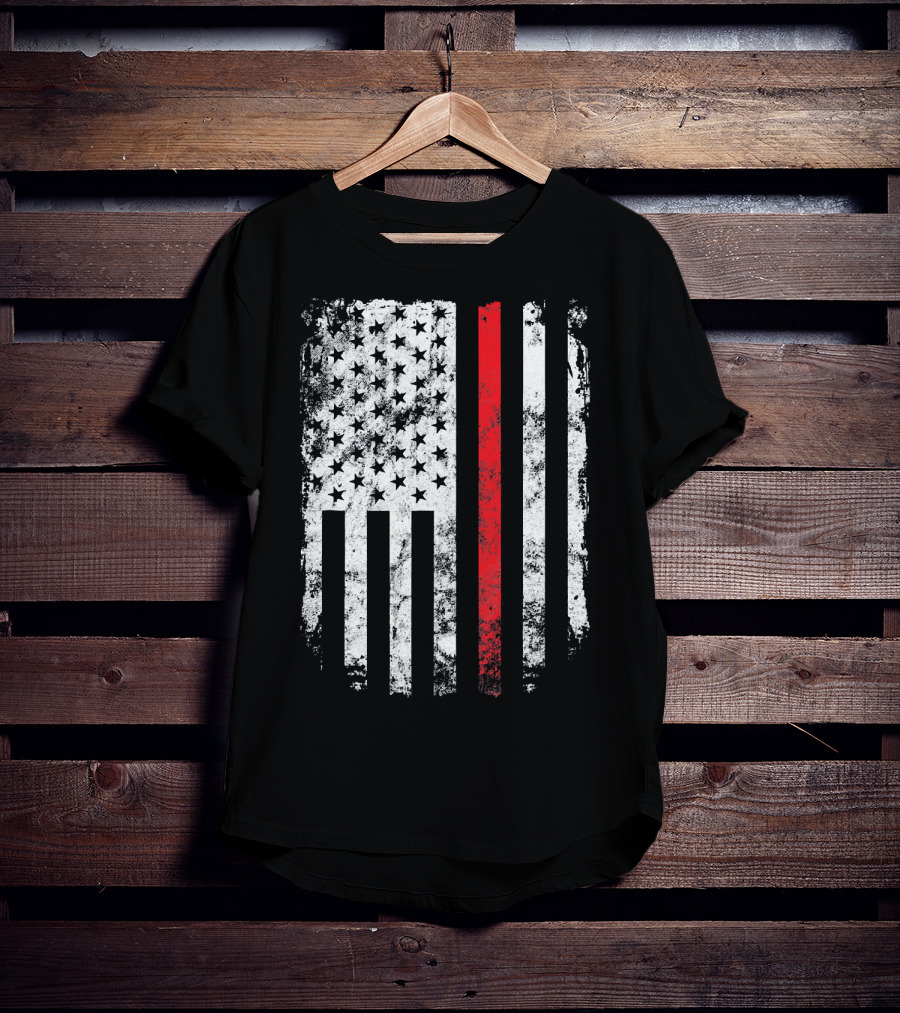 Thin Red Line American Flag Fireman Firefighter T-Shirt