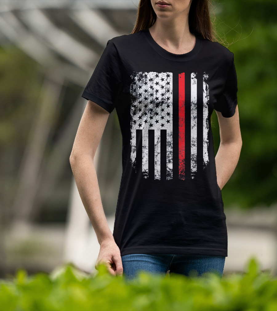 Thin Red Line American Flag Fireman Firefighter T-Shirt