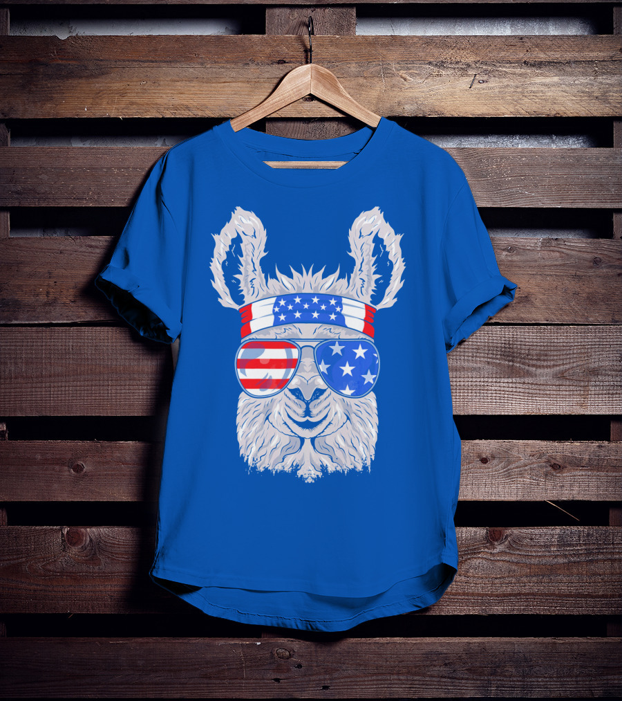Patriotic Llama With American Flag Sunglasses And Headband For USA Independence Day T-Shirt