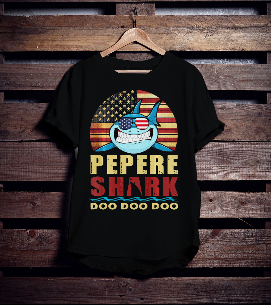 Pepere Shark American Flag Doo Doo Doo T-Shirt