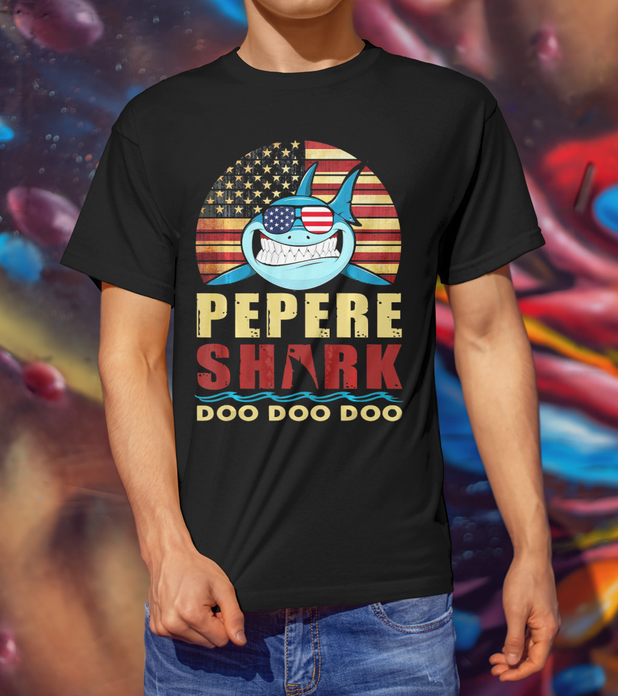 Pepere Shark American Flag Doo Doo Doo T-Shirt
