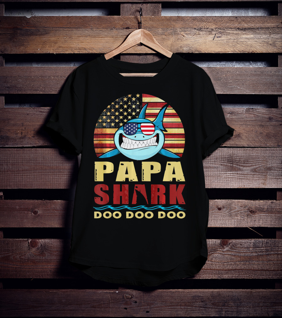 Papa Shark American Flag Doo Doo Doo T-Shirt