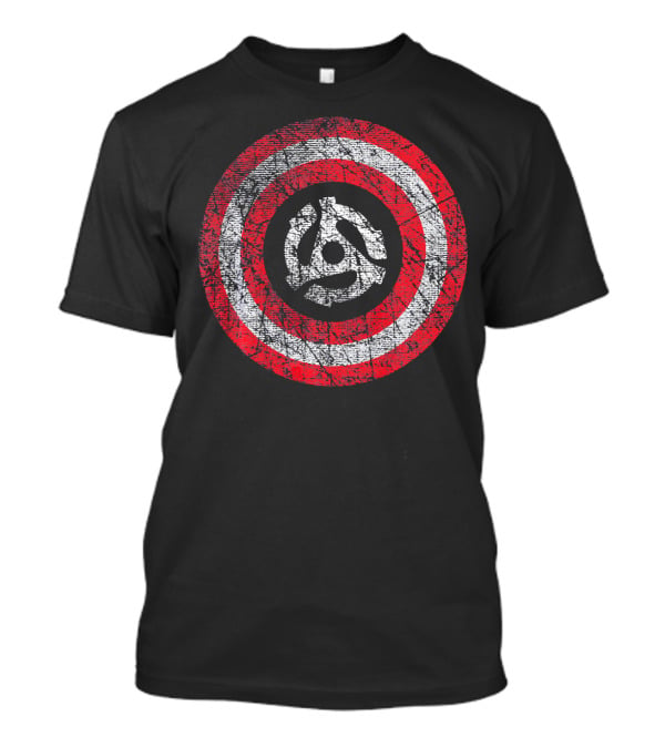 Patriotic Distressed Vinyl 45 RPM Adapter Red White Stripes T-Shirt