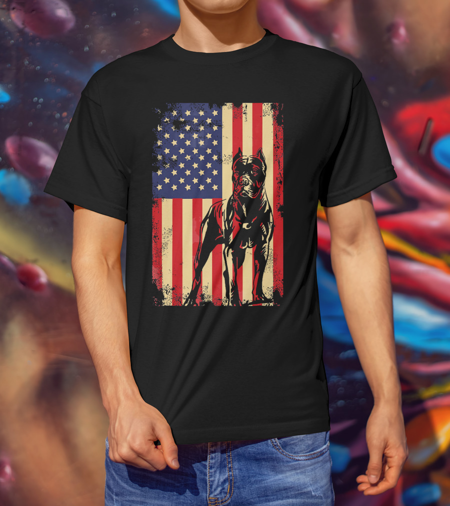 Cane Corso With American Flag Background T-Shirt
