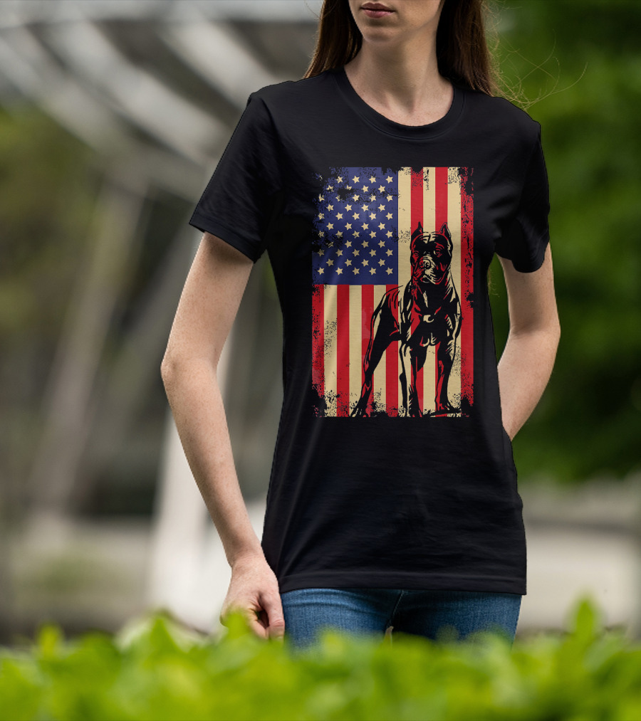 Cane Corso With American Flag Background T-Shirt