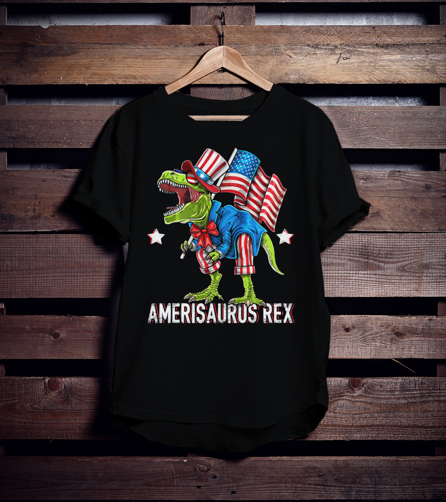 Amerisaurus Rex Dinosaur Uncle Sam Costume Fourth Of July Patriotic T-Rex T-Shirt