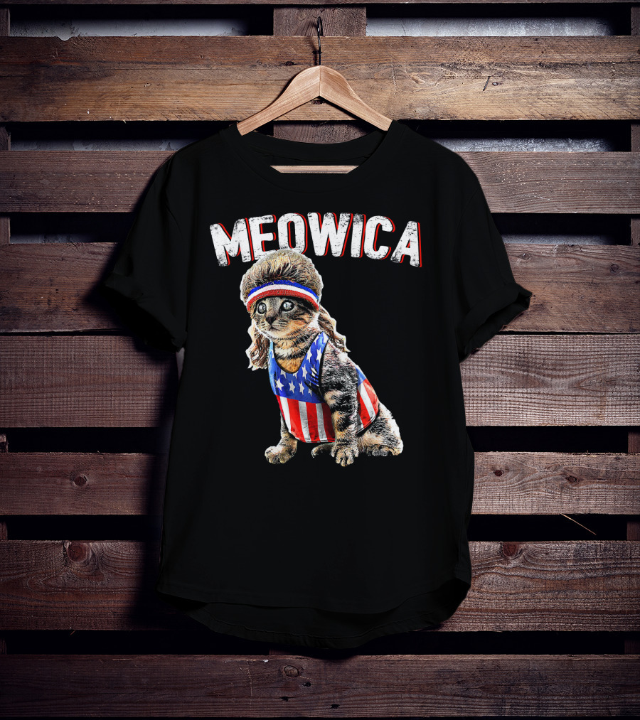 Meowica Cat Mullet American Flag Headband Stars And Stripes Tank Top T-Shirt
