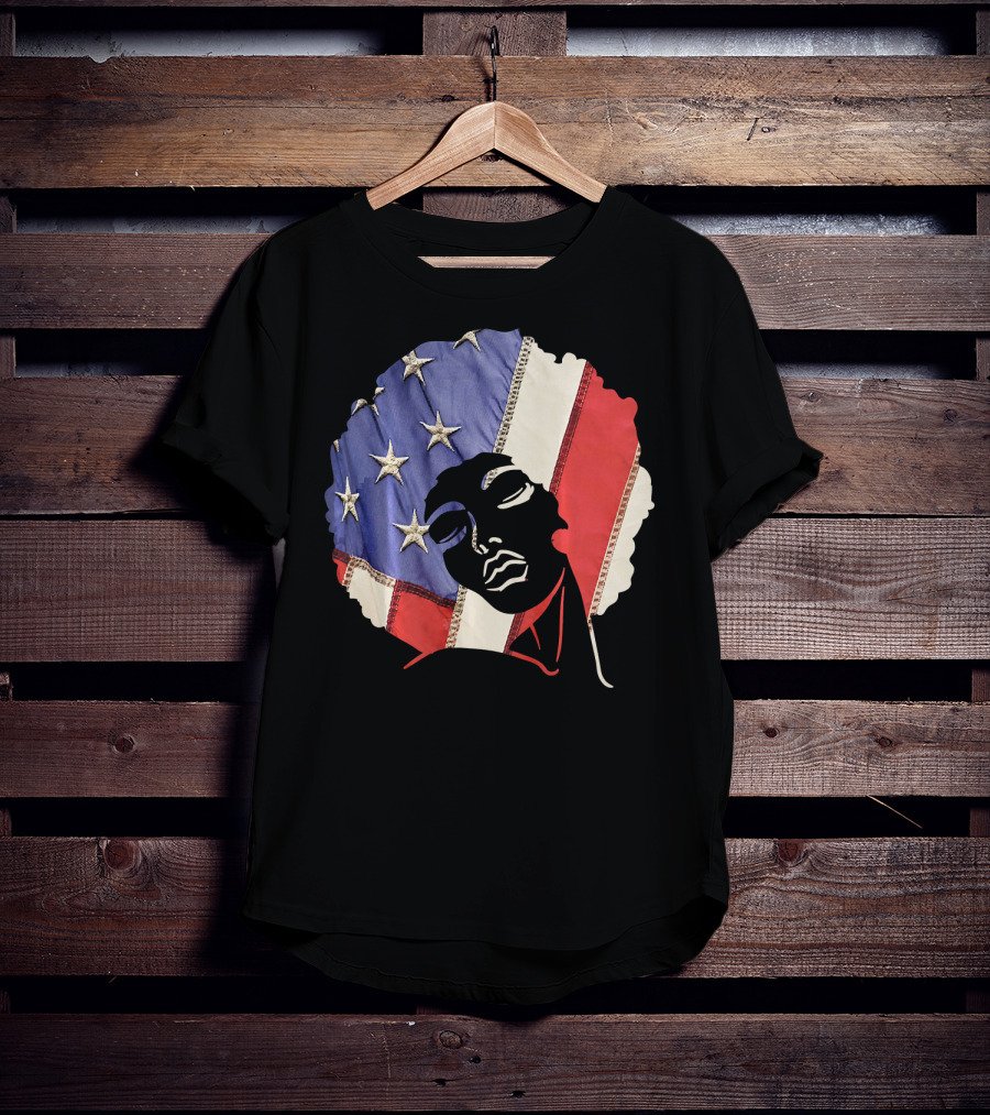 Black Girl Melanin Afro With US Flag T-Shirt