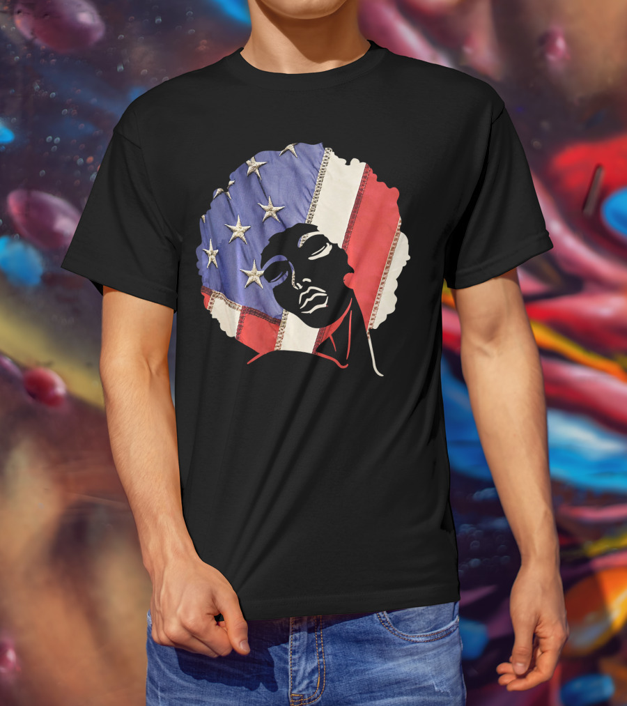 Black Girl Melanin Afro With US Flag T-Shirt