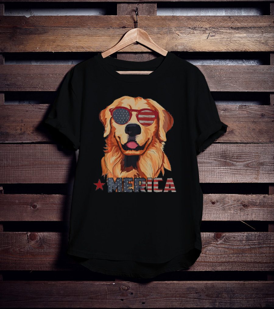 Merica Dog With USA Flag Sunglasses T-Shirt