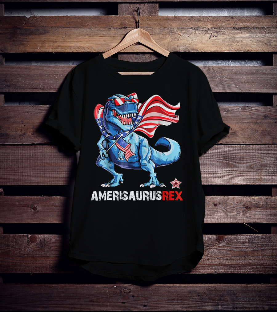 Amerisaurus Rex Patriotic Dinosaur With USA Flag And Stars T-Shirt