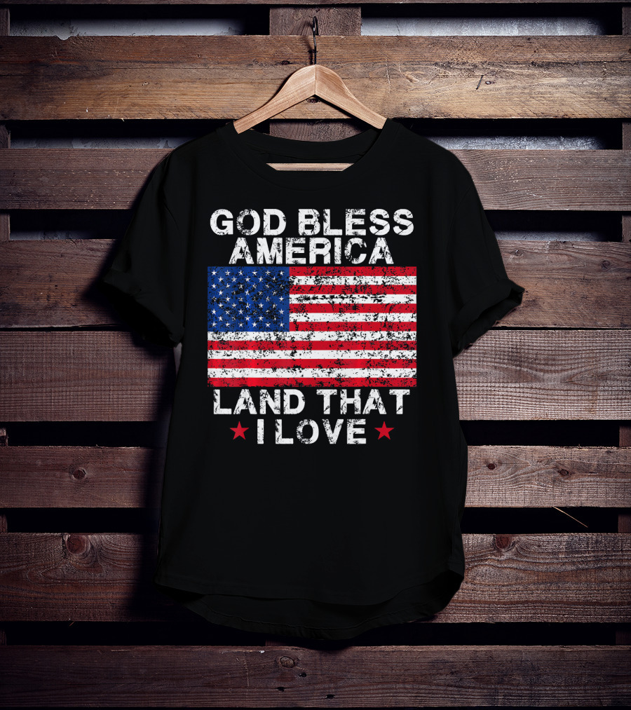 God Bless America Land That I Love Vintage Flag Stars T-Shirt